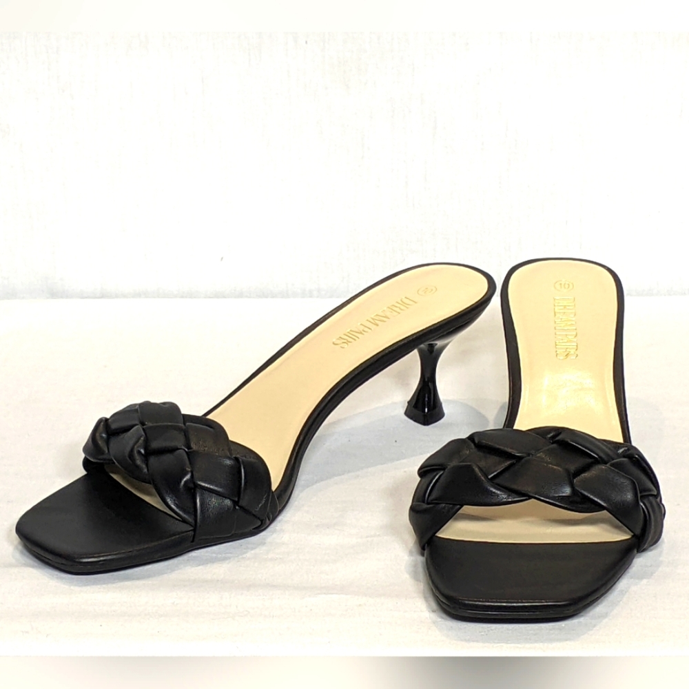 NEW Dream Pairs Womens Stilettos Heels Open Square Toe Comfort Low Kitten Sz 10